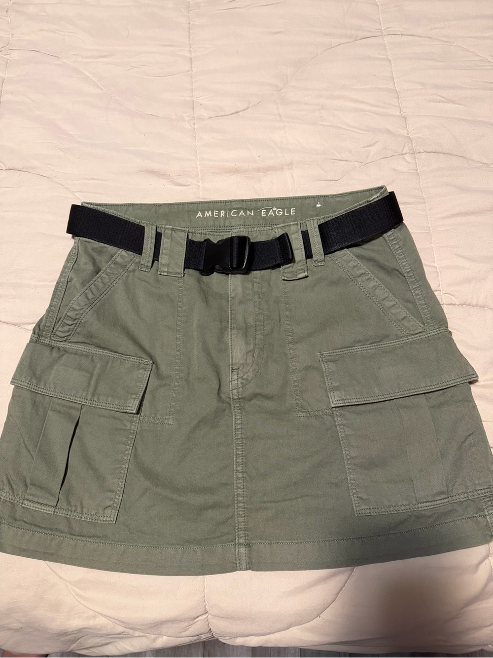 American Eagle Outfitters Olive Green Cargo Mini Skirt with Black Web Belt
